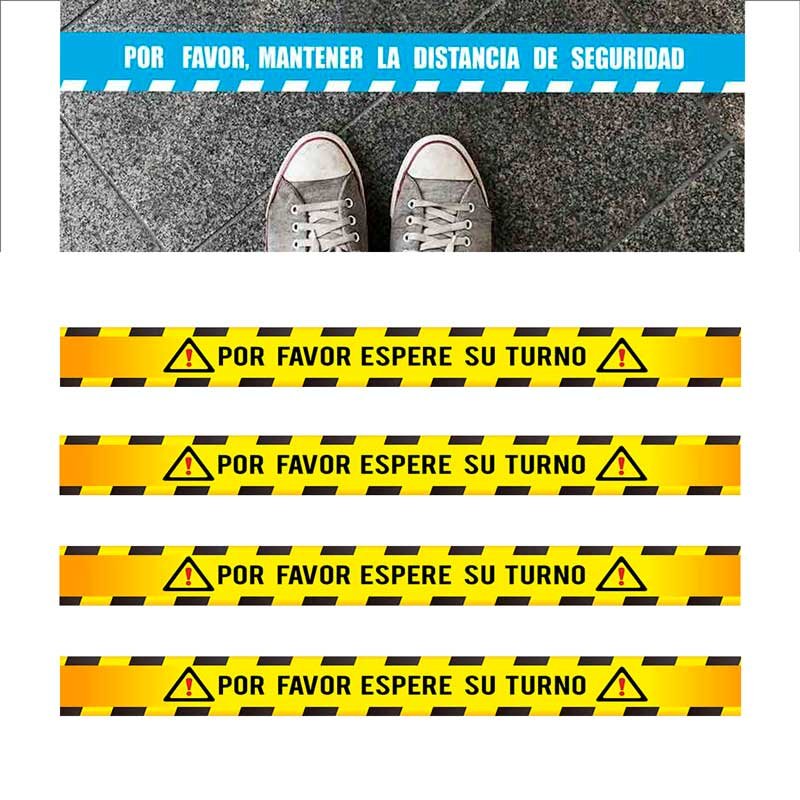 Distancia de seguridad Pack 5 Vinilos adhesivos Pegatinas Vinilo Suelo 100 X 10 CM Para suelo cinta adhesiva